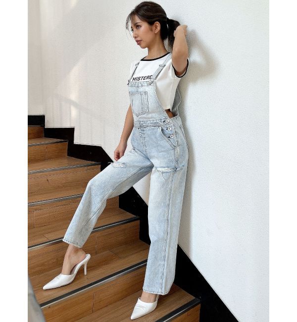 GYDA「ダメージLOOSE デニムサロペット」|オールインワン|
