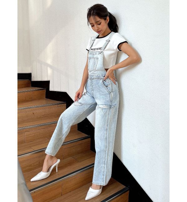 GYDA「ダメージLOOSE デニムサロペット」|オールインワン|