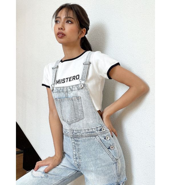 GYDA「ダメージLOOSE デニムサロペット」|オールインワン|