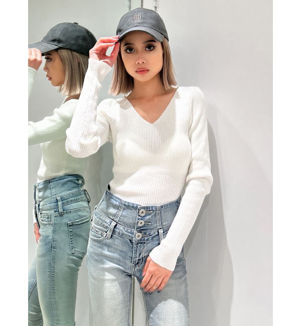 GYDA「Vネックリブニットトップス」|ニット・セーター|