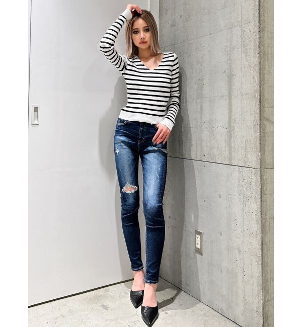 GYDA「Vネックリブニットトップス」|ニット・セーター|