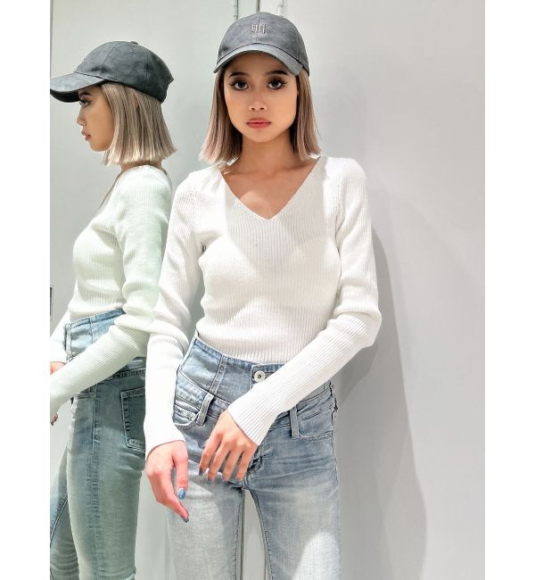 GYDA「Vネックリブニットトップス」|ニット・セーター|