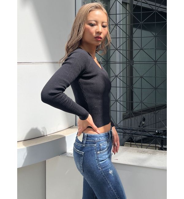 GYDA「Vネックリブニットトップス」|ニット・セーター|