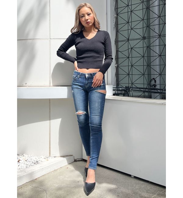 GYDA「Vネックリブニットトップス」|ニット・セーター|