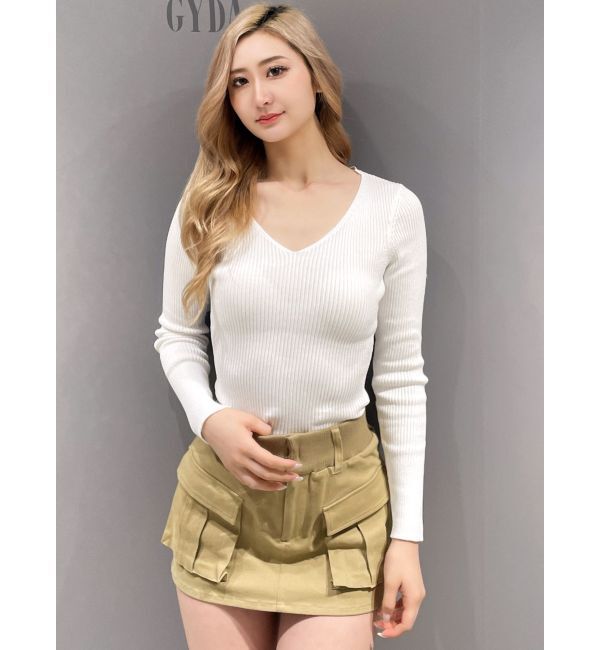 GYDA「Vネックリブニットトップス」|ニット・セーター|