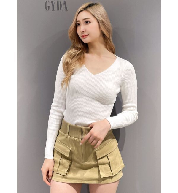 GYDA「Vネックリブニットトップス」|ニット・セーター|