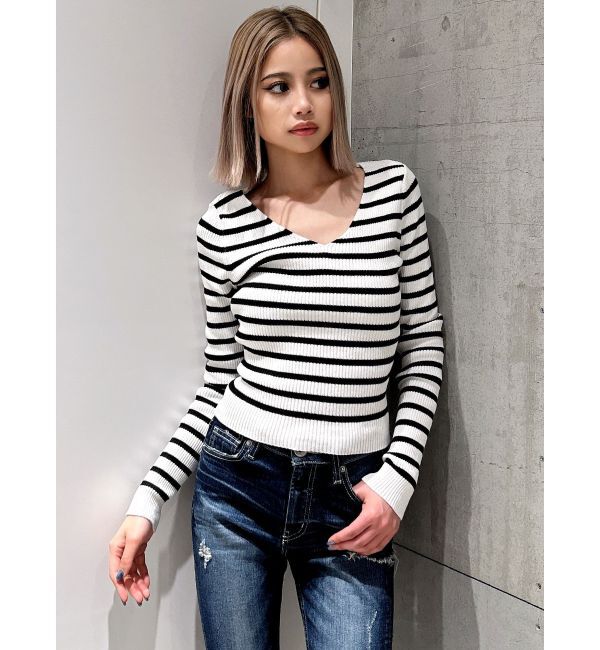 GYDA「Vネックリブニットトップス」|ニット・セーター|ミックス