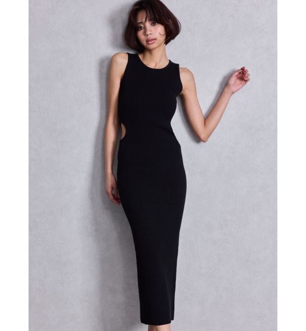 GYDA「SIDE OPENロングニットワンピース」|ワンピース|ブラック