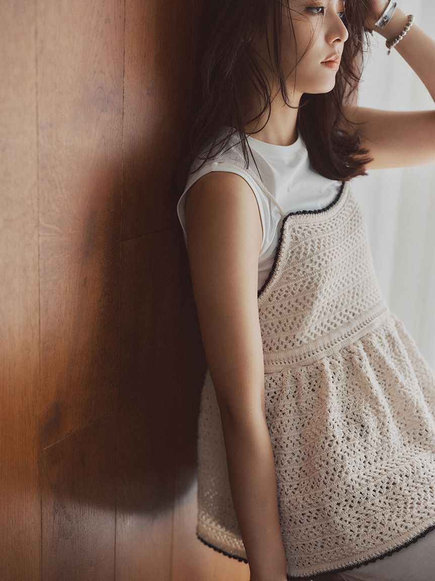 Mila Owen「【ウォッシャブル】クロシェニットキャミ&times;ノースリトップス」|キャミソール|