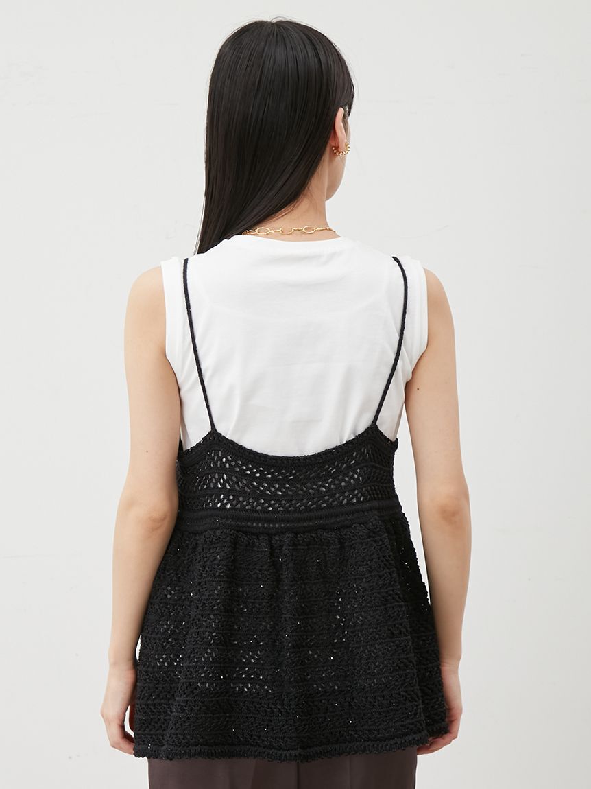 Mila Owen「【ウォッシャブル】クロシェニットキャミ&times;ノースリトップス」|キャミソール|