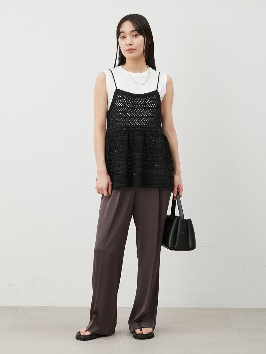 Mila Owen「【ウォッシャブル】クロシェニットキャミ&times;ノースリトップス」|キャミソール|