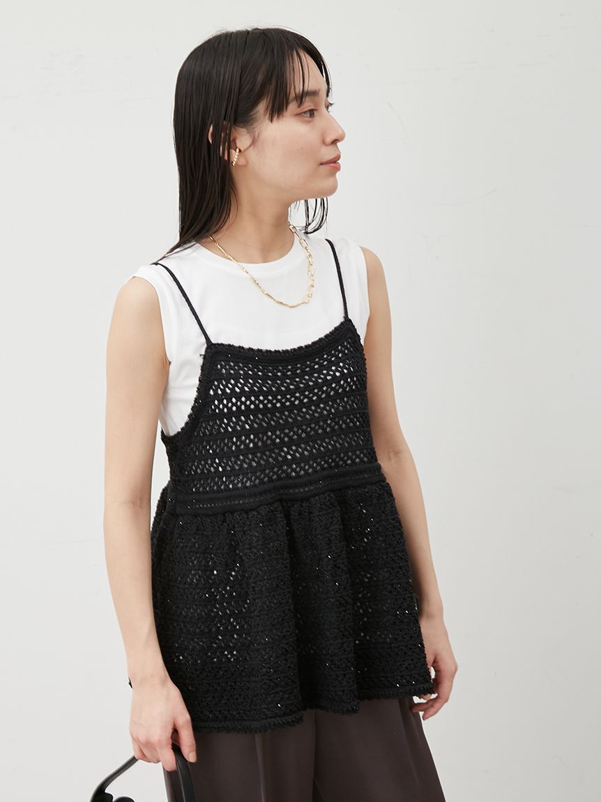 Mila Owen「【ウォッシャブル】クロシェニットキャミ&times;ノースリトップス」|キャミソール|