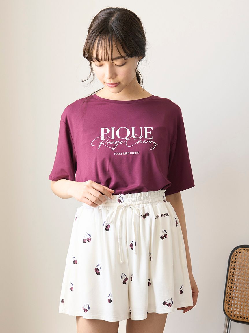 gelato pique「【ONLINE限定】ルージュチェリーレーヨンロゴTシャツ＆ショートパンツセット」|ルームウェア|