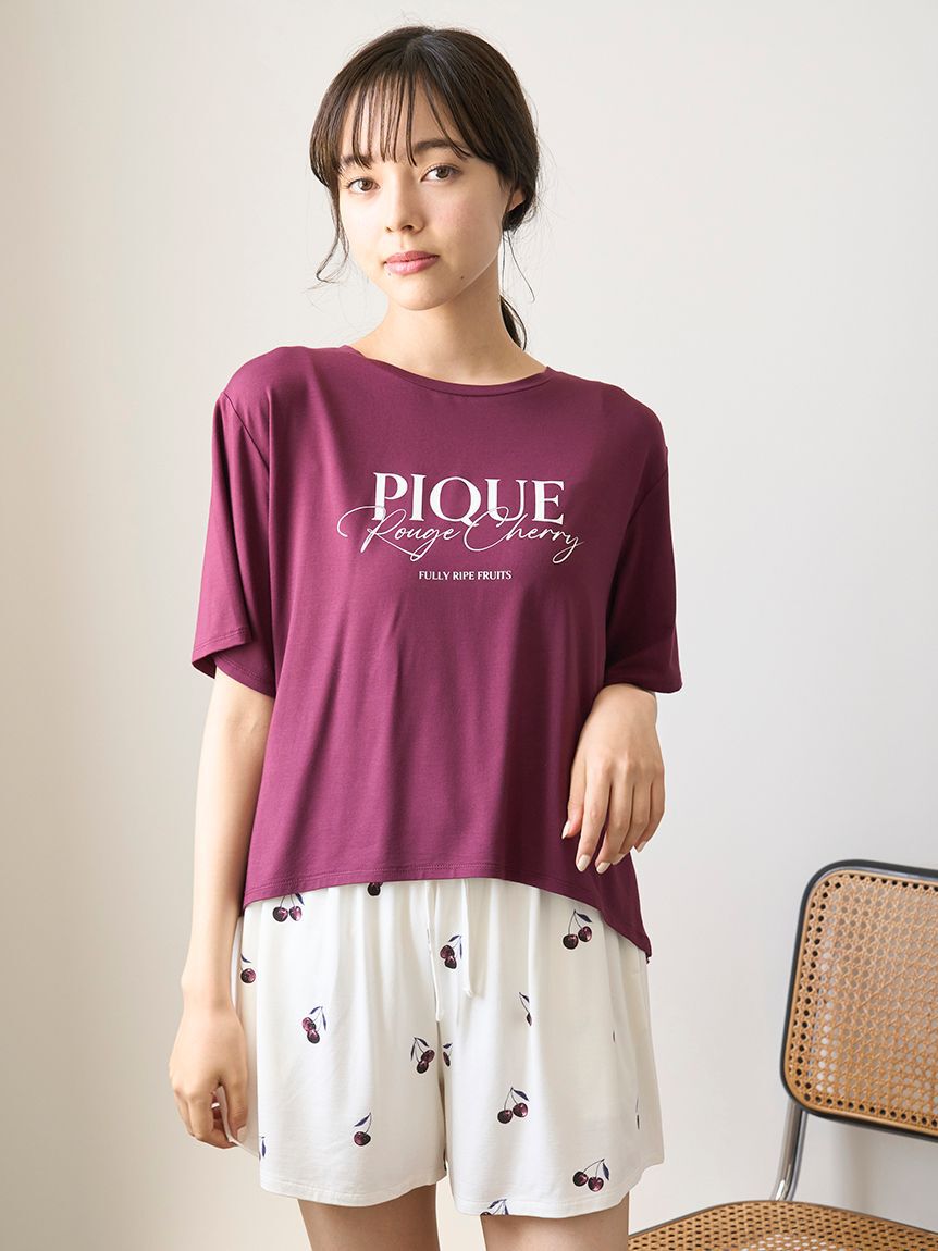 gelato pique「【ONLINE限定】ルージュチェリーレーヨンロゴTシャツ＆ショートパンツセット」|ルームウェア|