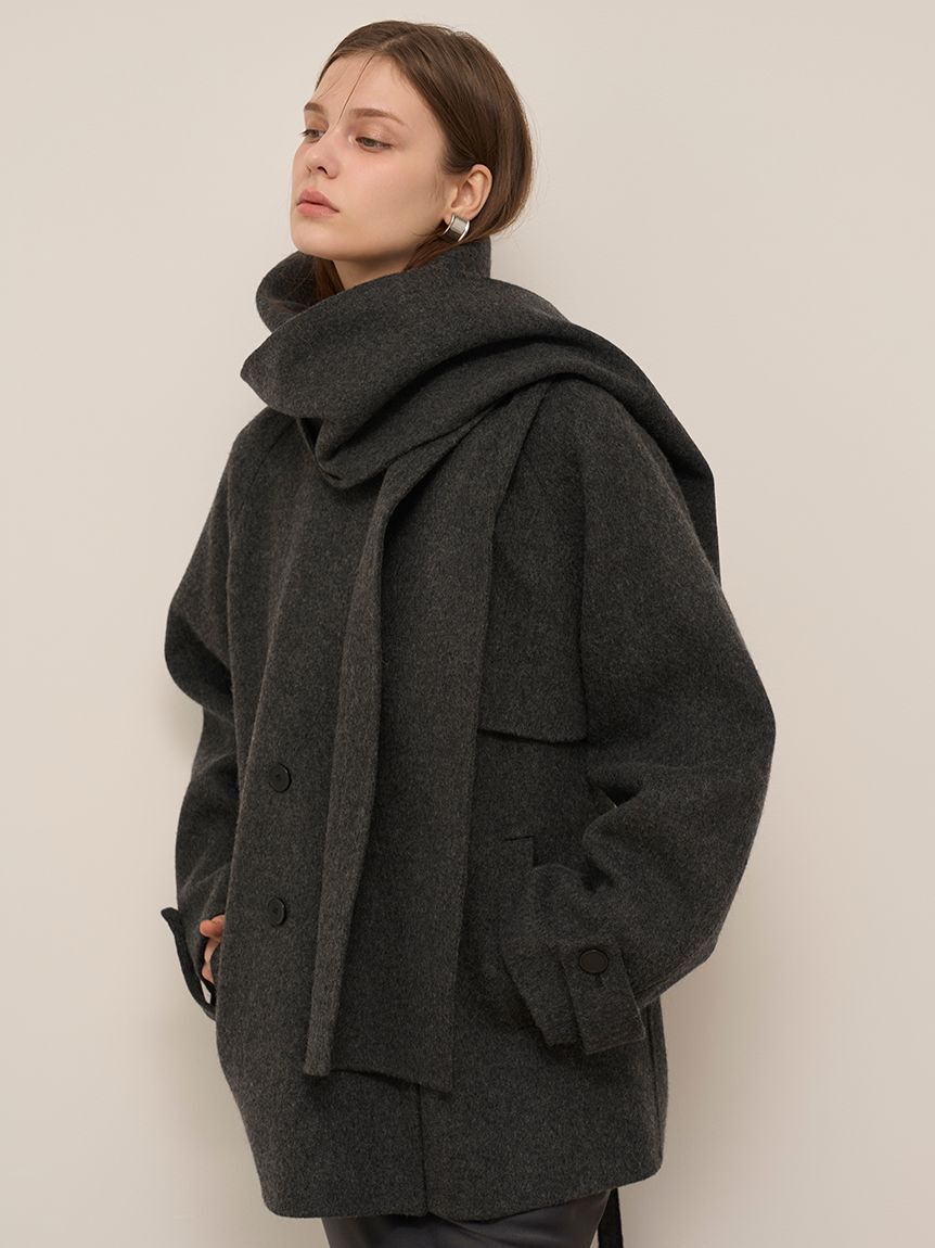 SNIDEL「【HIGH QUALITY】スカーフ付きウールミドルコート」|チェスターコート|CGRY