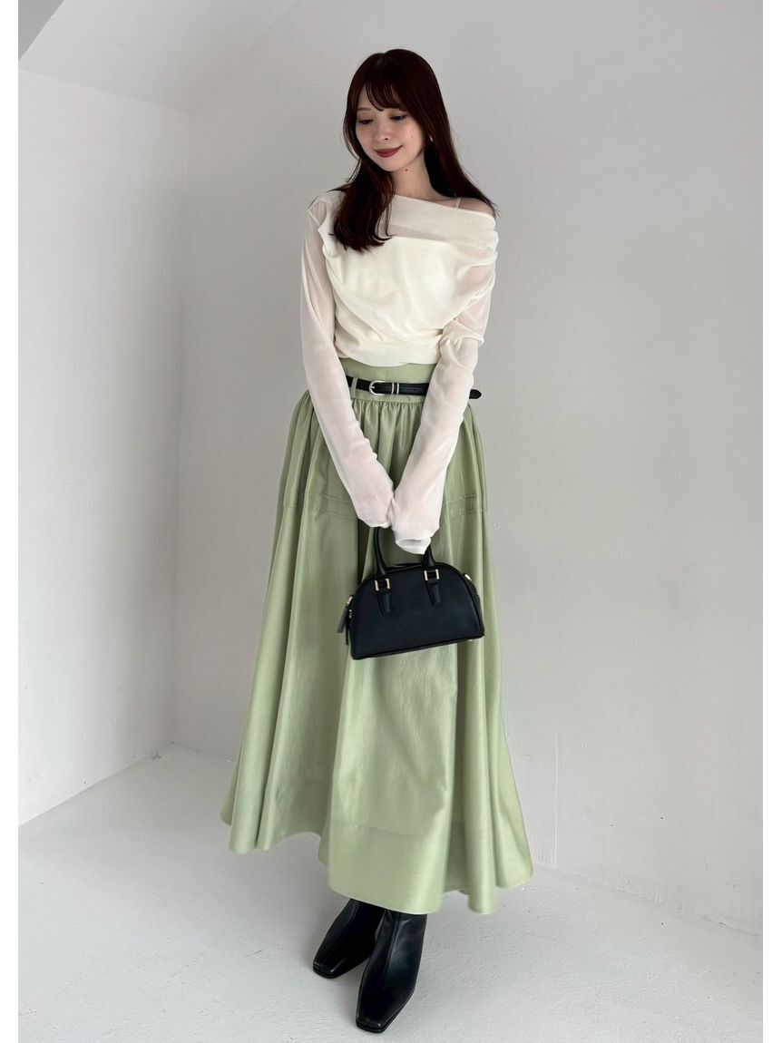 【週末セール】FRAY.ID デコルテタックフロッキーチュールトップス セール】デコルテタックフロッキーチュールトップス（Tシャツ