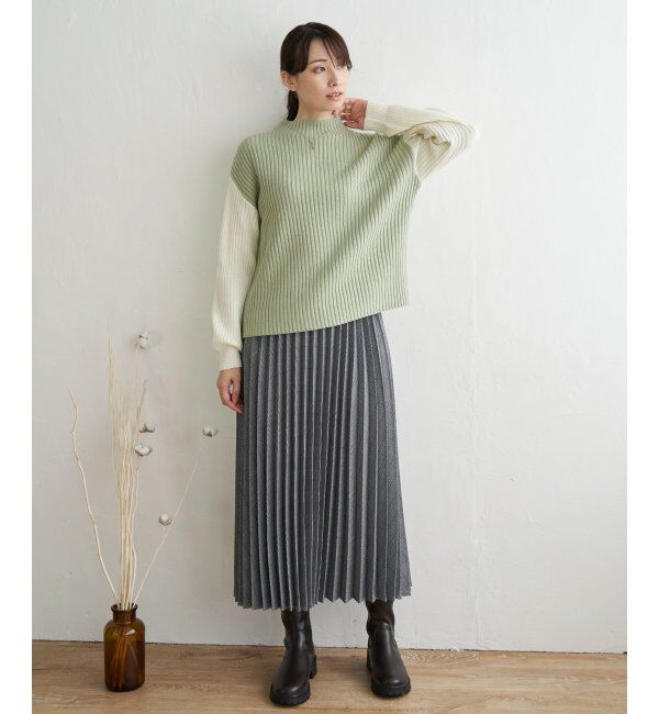 ikka「配色ワイドリブニット」|プルオーバー|