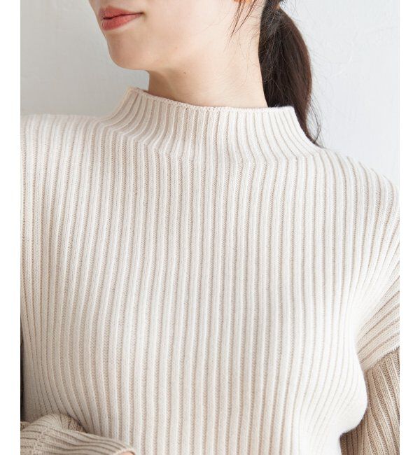 ikka「配色ワイドリブニット」|プルオーバー|