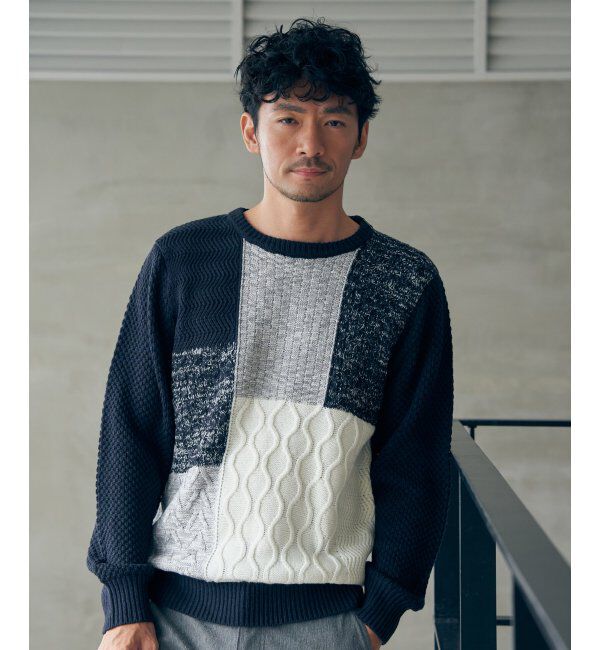 ikka「ブロックスメランジジャカードニット」|プルオーバー|