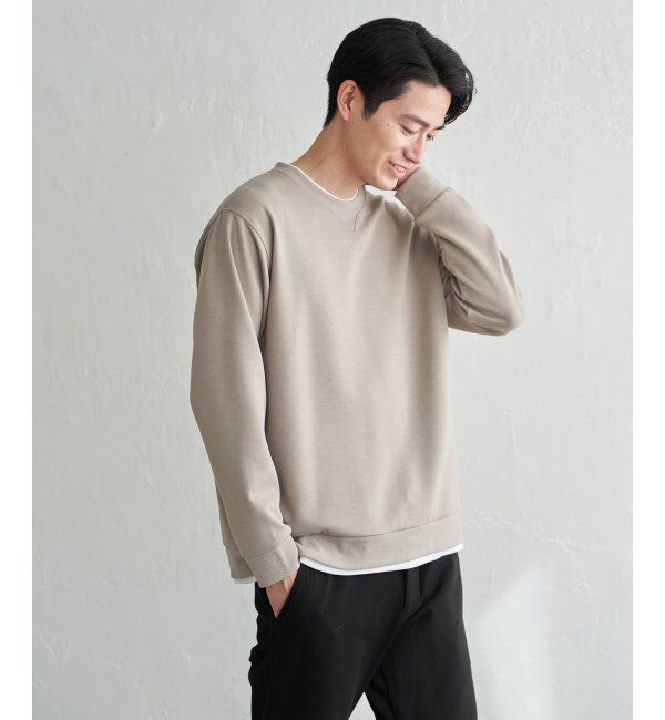 ikka「GOKU楽リップルダンボールクルーネック」|パーカー|ベージュ