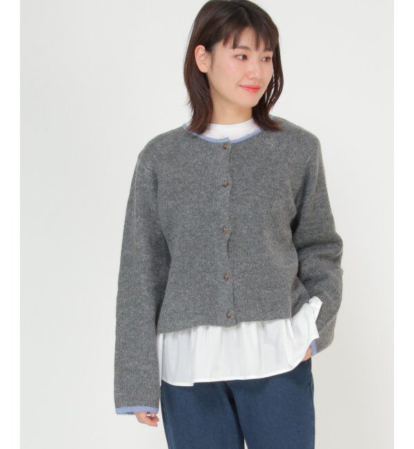 Lbc with Life「配色クルーショート丈カーディガン」|カーディガン|チャコール