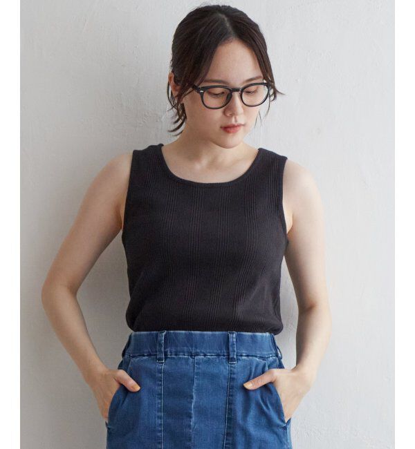 Lbc with Life「コットンUSAランダムテレコタンク 23」|キャミソール|ブラック