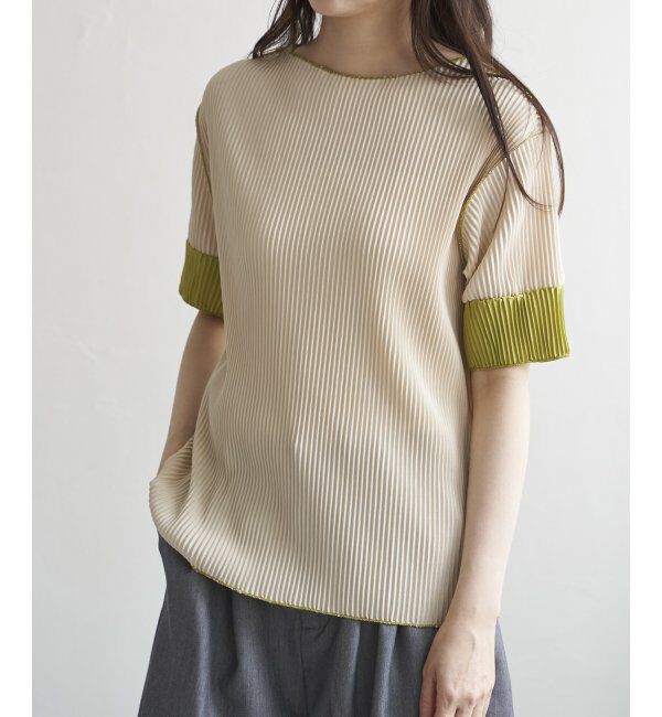 VENCE share style「プリーツ袖配色トップス」|ニット・セーター|アイボリー