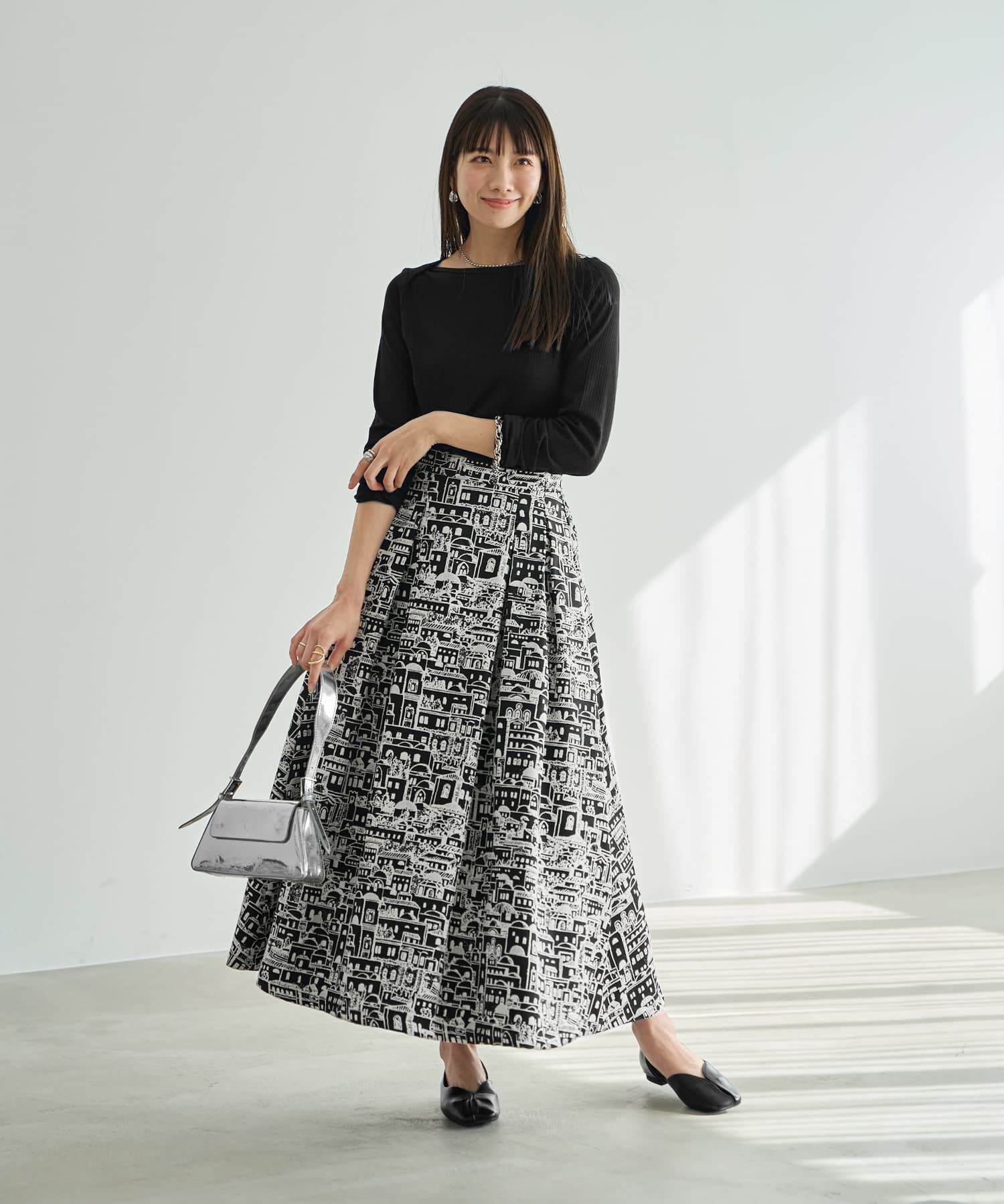 STYLE DELI「ジャガード2トーンシティ柄フレアスカート」|スカート|