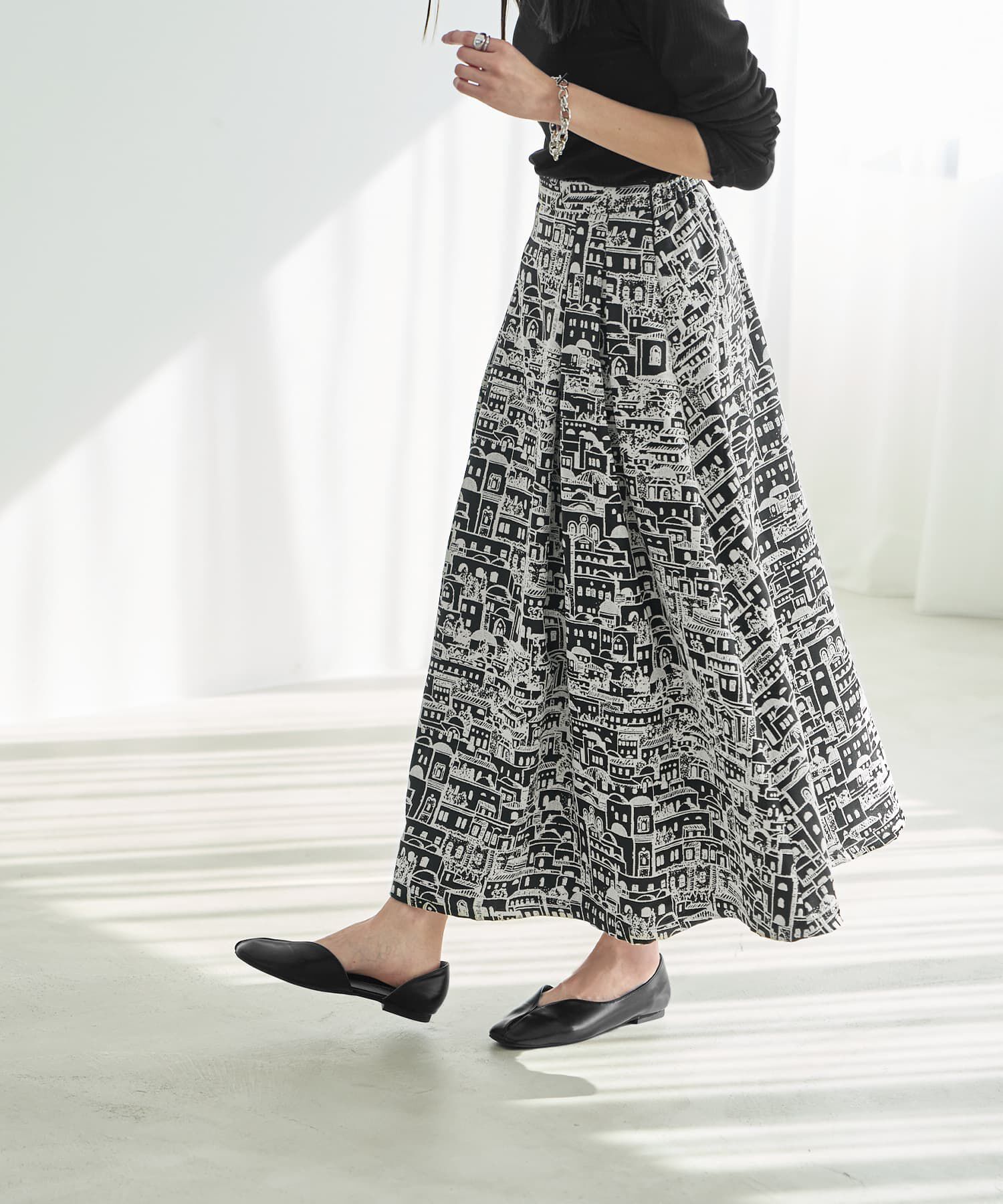 STYLE DELI「ジャガード2トーンシティ柄フレアスカート」|スカート|