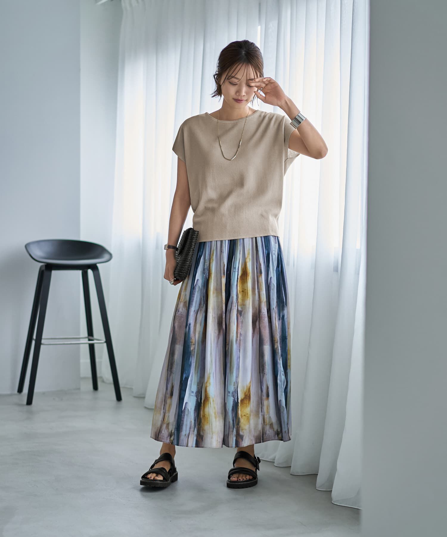 STYLE DELI「Tシャツみたいな微シアー麻調ニットトップス」|ニット・セーター|