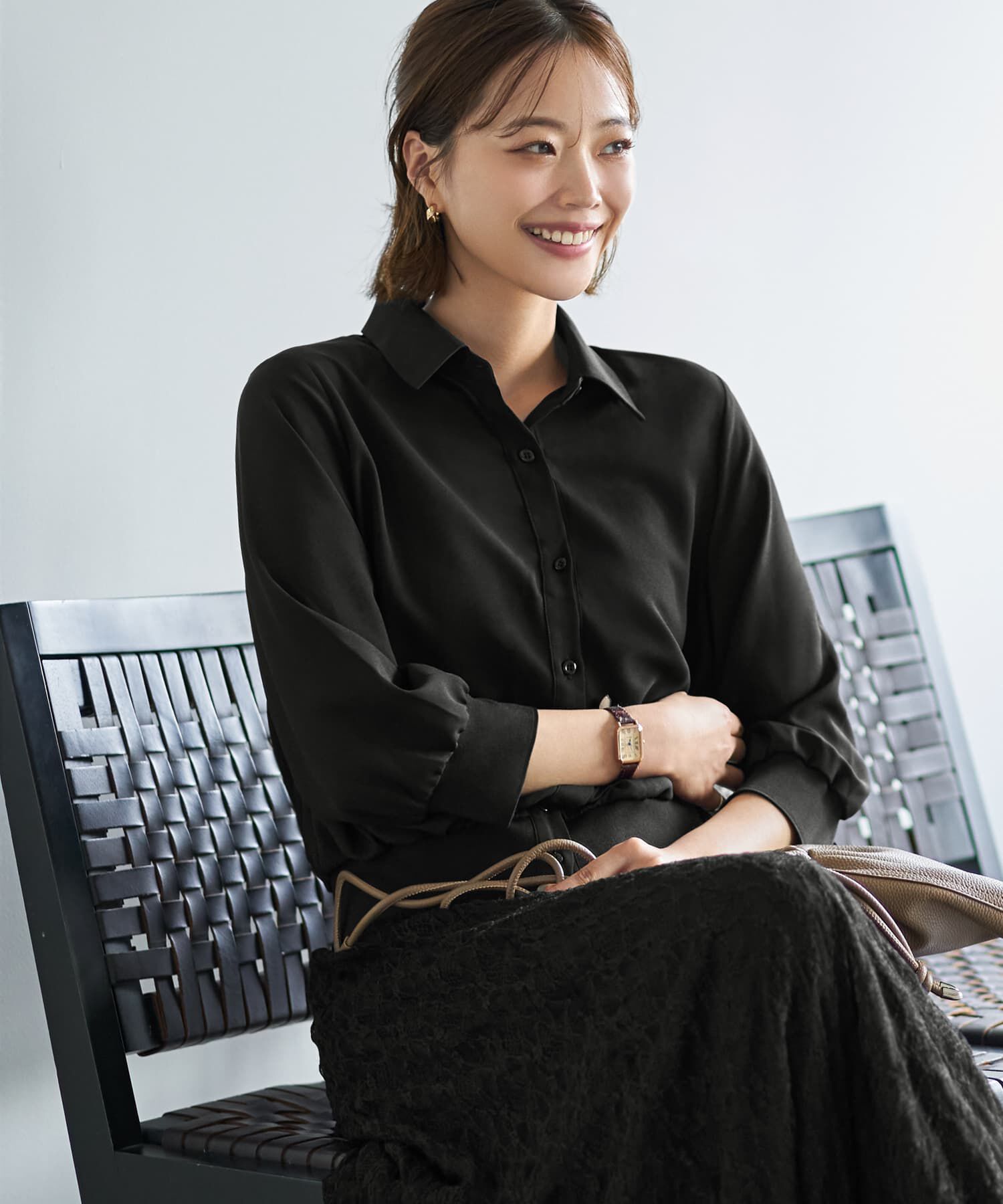 STYLE DELI「袖口裾リブ７分袖ジョーゼットシャツ」|シャツ・ブラウス|