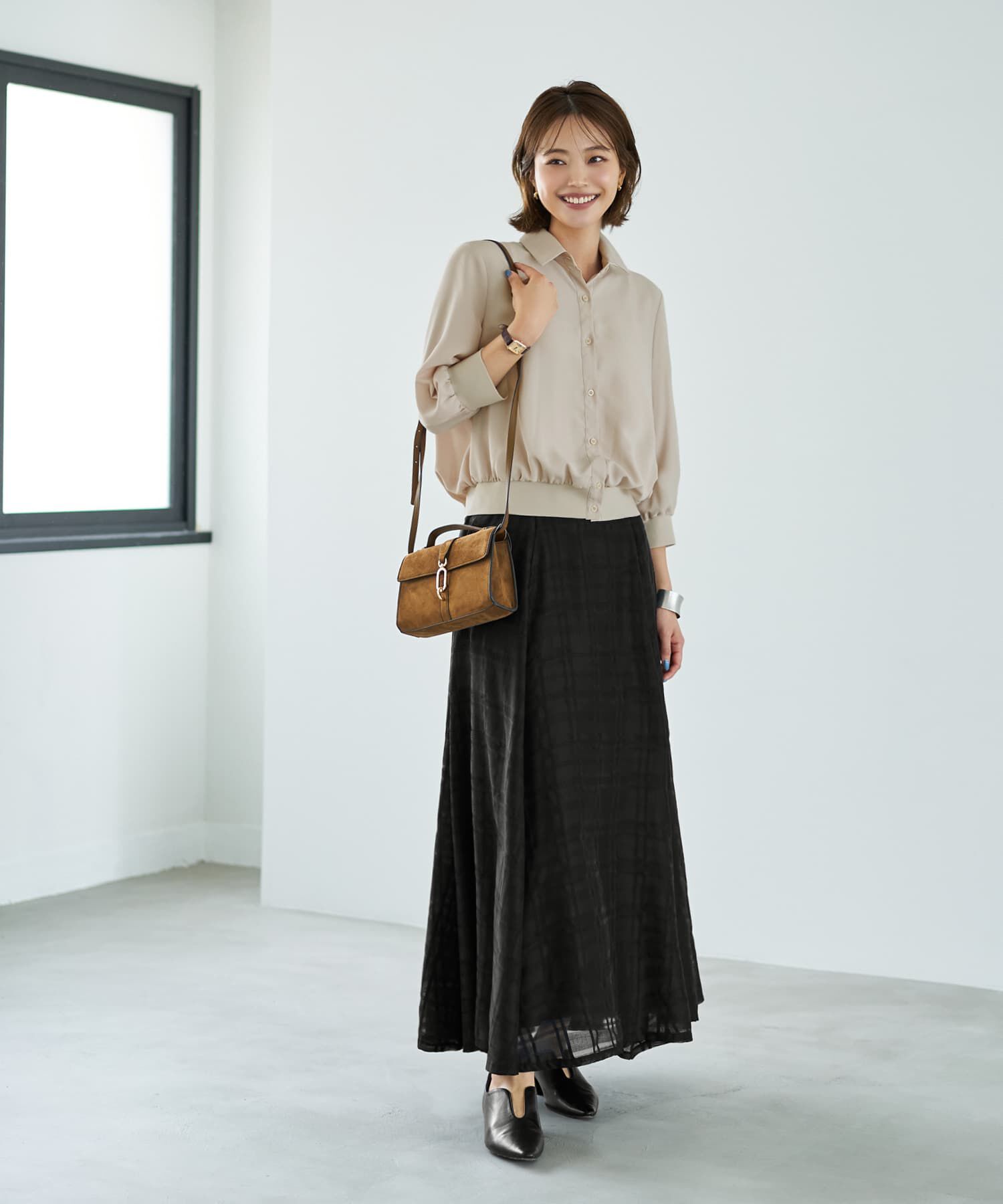 STYLE DELI「袖口裾リブ７分袖ジョーゼットシャツ」|シャツ・ブラウス|