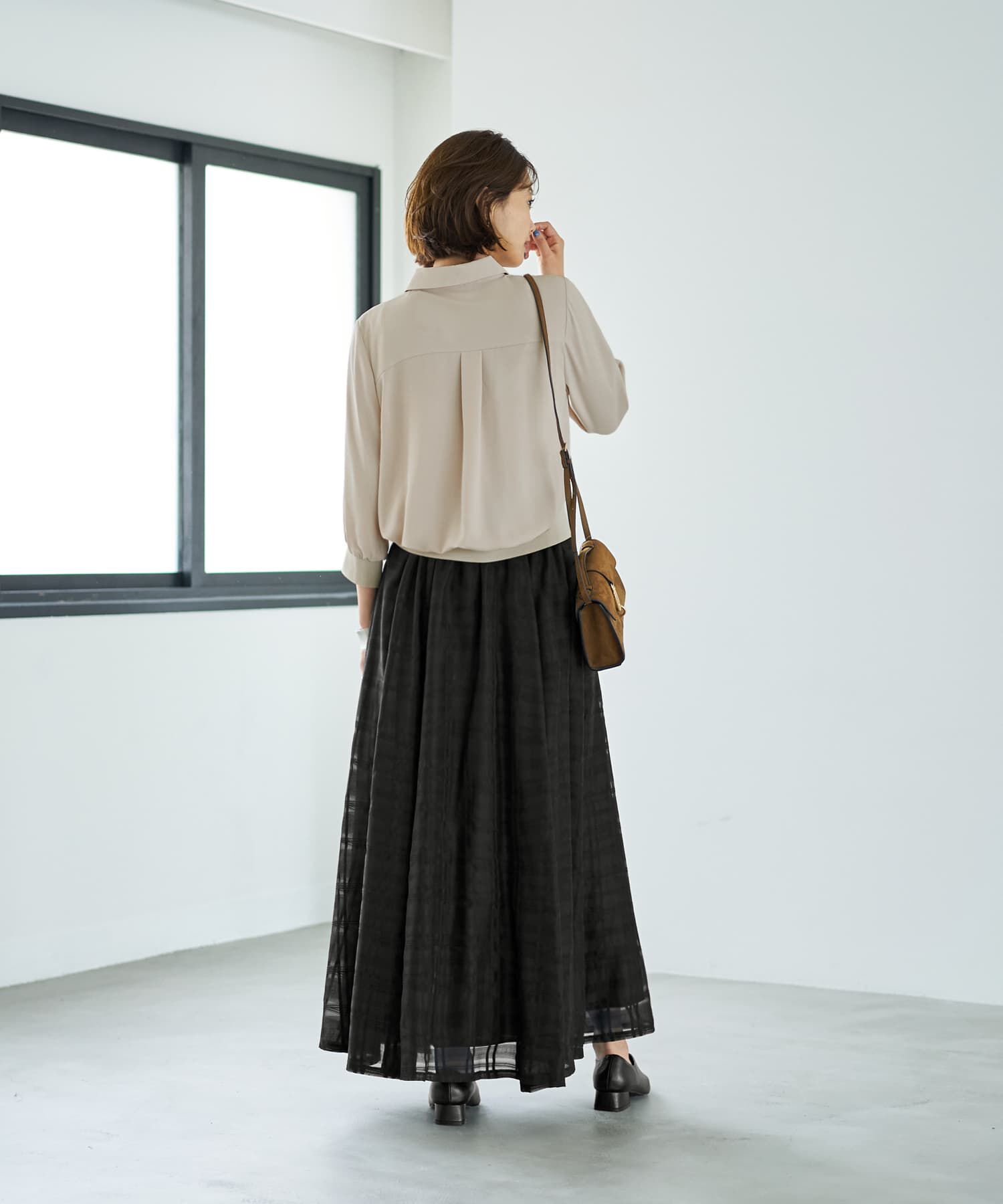 STYLE DELI「袖口裾リブ７分袖ジョーゼットシャツ」|シャツ・ブラウス|