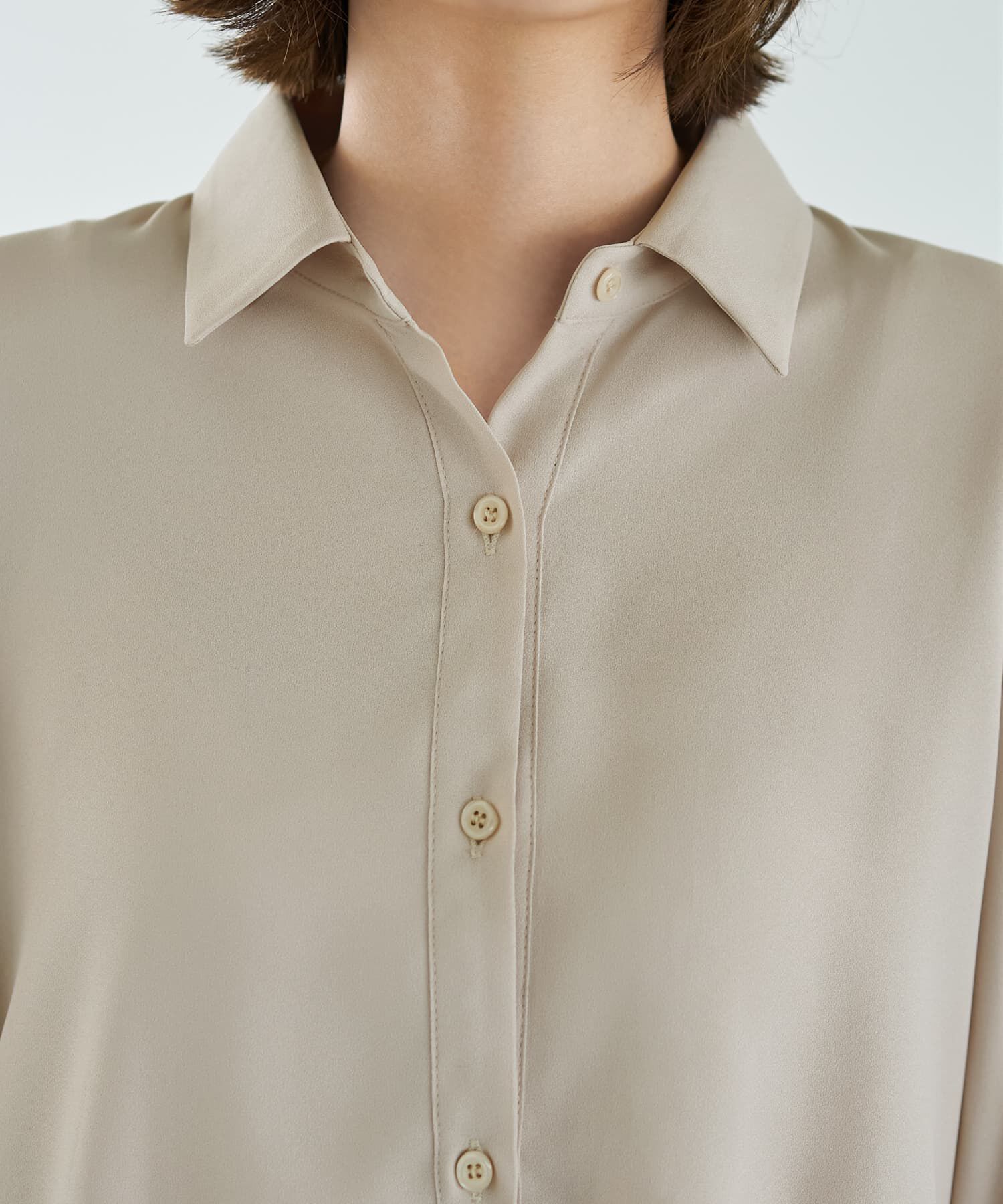 STYLE DELI「袖口裾リブ７分袖ジョーゼットシャツ」|シャツ・ブラウス|