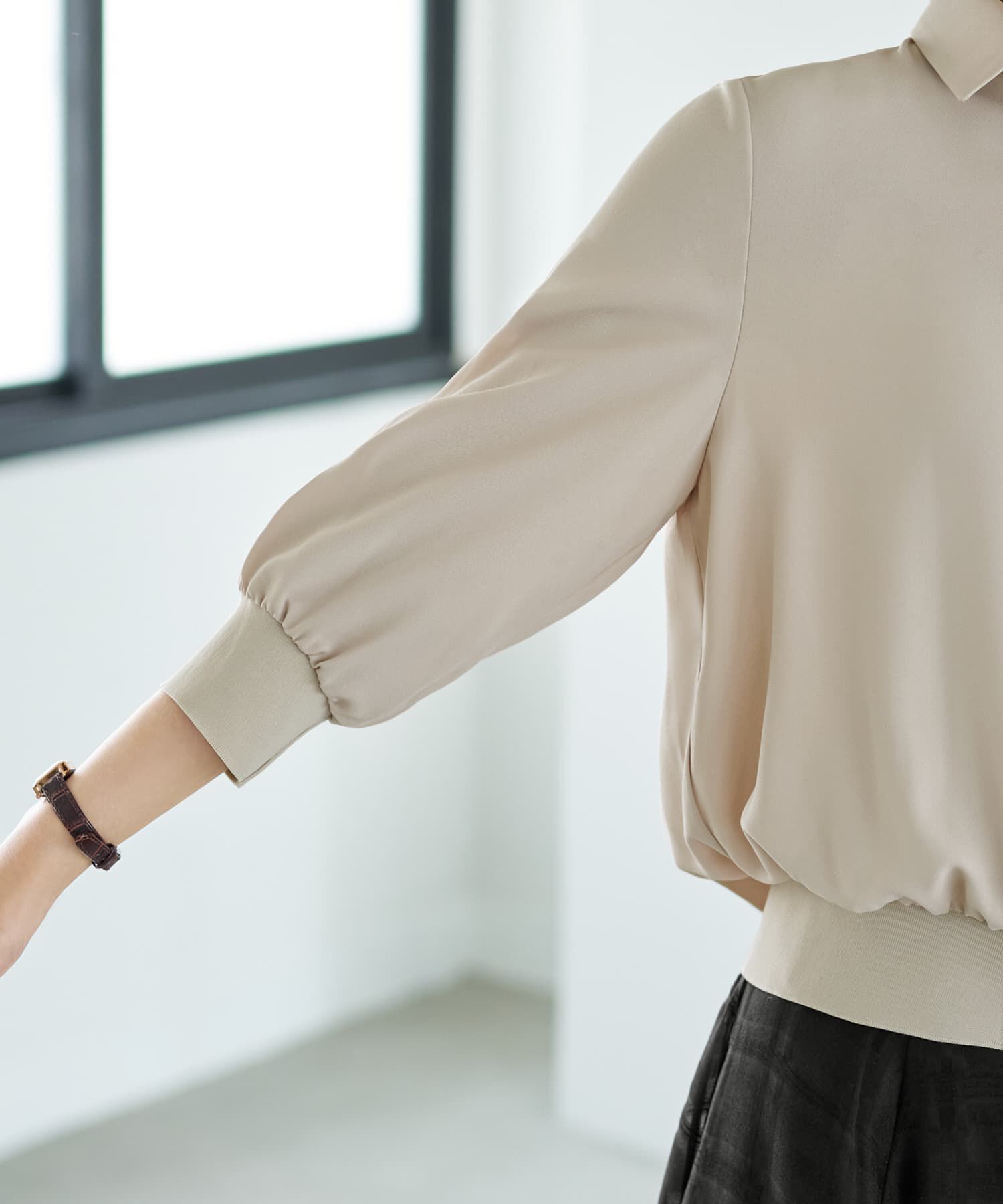 STYLE DELI「袖口裾リブ７分袖ジョーゼットシャツ」|シャツ・ブラウス|