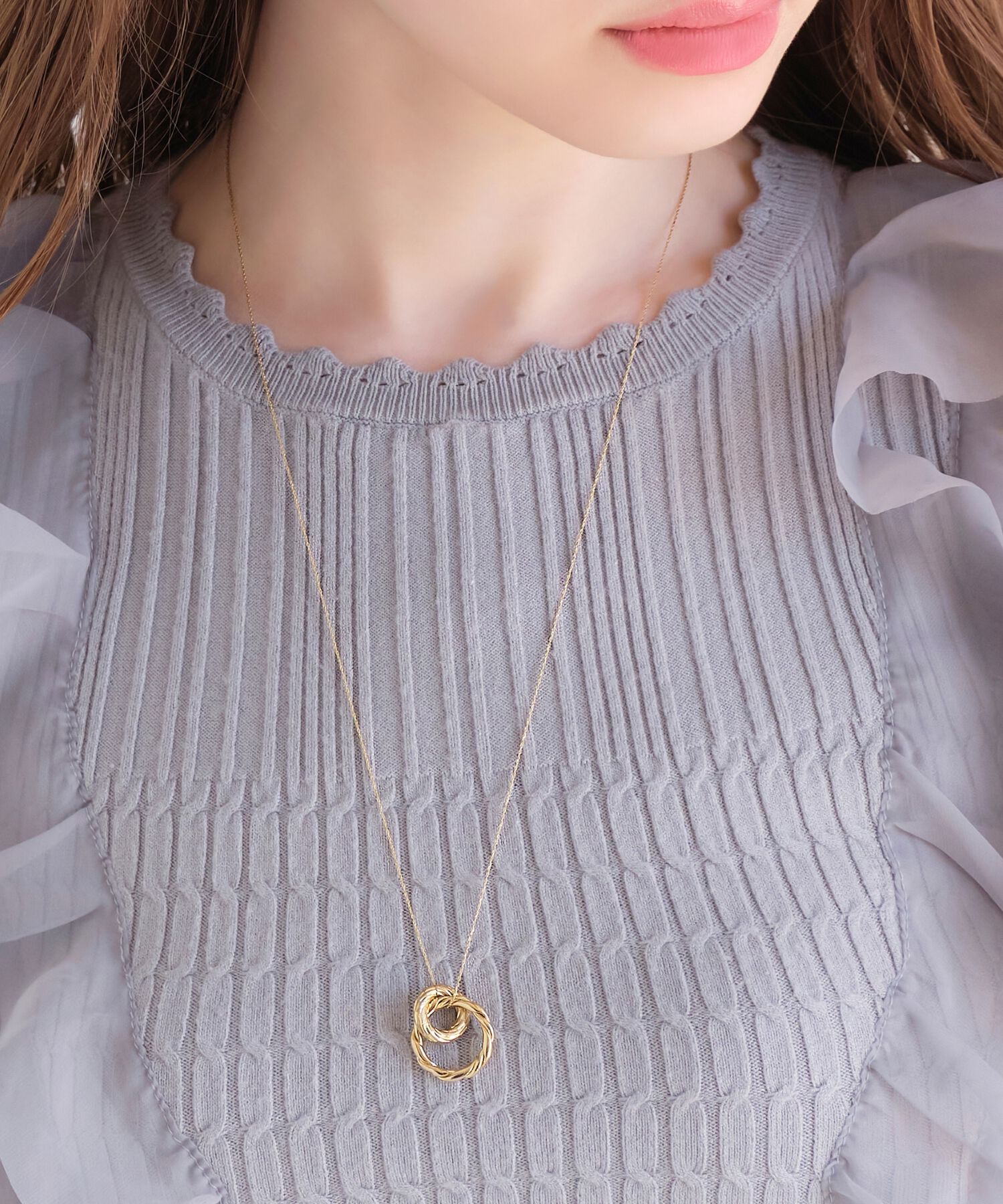 Phoebe「モードダブルリングペンダントネックレス」|ネックレス|ゴールド