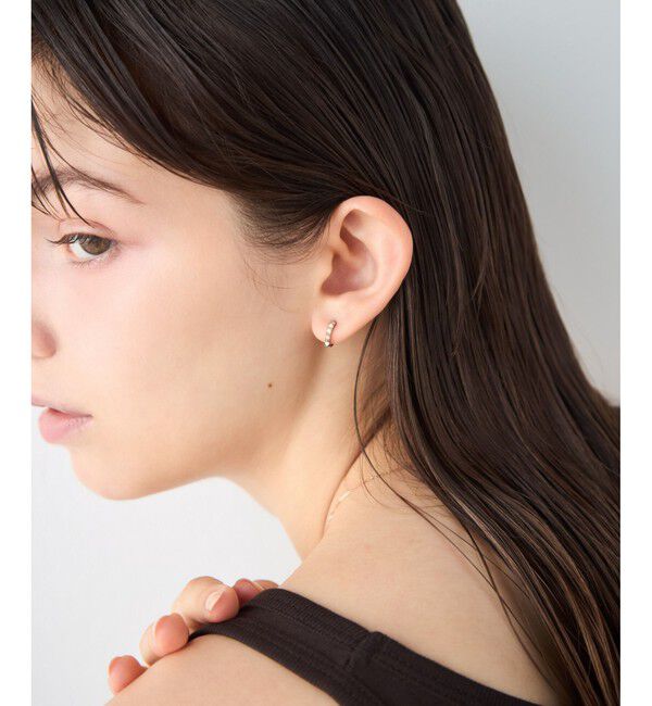 ete「[ハンサムピンク] K10MPG スタッズ フープイヤリング」|イヤリング|