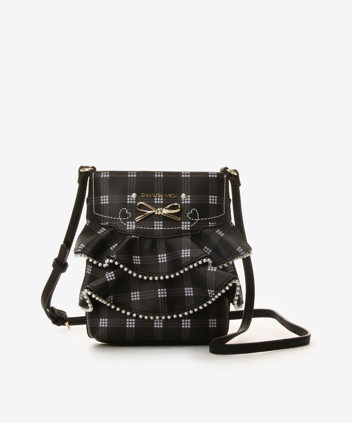 Samantha Vega「フリルリボンチェックショルダーバッグ」|ショルダー・メッセンジャー|ブラック