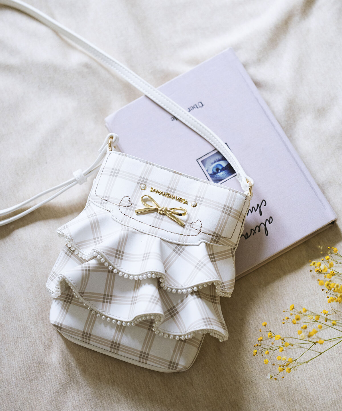 Samantha Vega「フリルリボンチェックショルダーバッグ」|ショルダー・メッセンジャー|オフホワイト