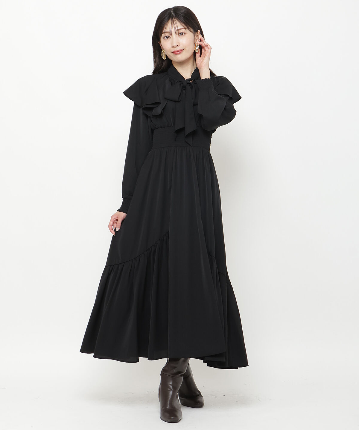 アンドクチュール「タックケープフロントリボンワンピース」|ワンピース|