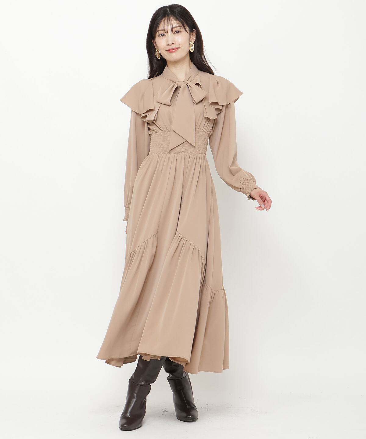 アンドクチュール「タックケープフロントリボンワンピース」|ワンピース|