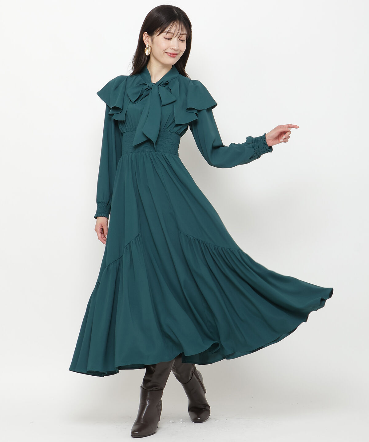 アンドクチュール「タックケープフロントリボンワンピース」|ワンピース|