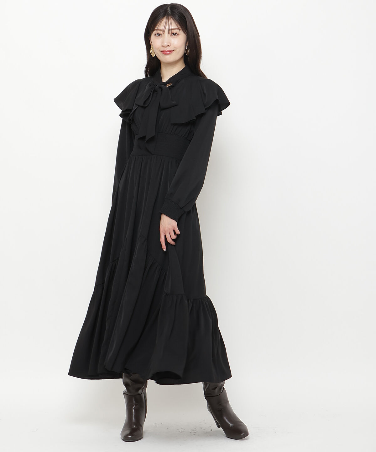 アンドクチュール「タックケープフロントリボンワンピース」|ワンピース|