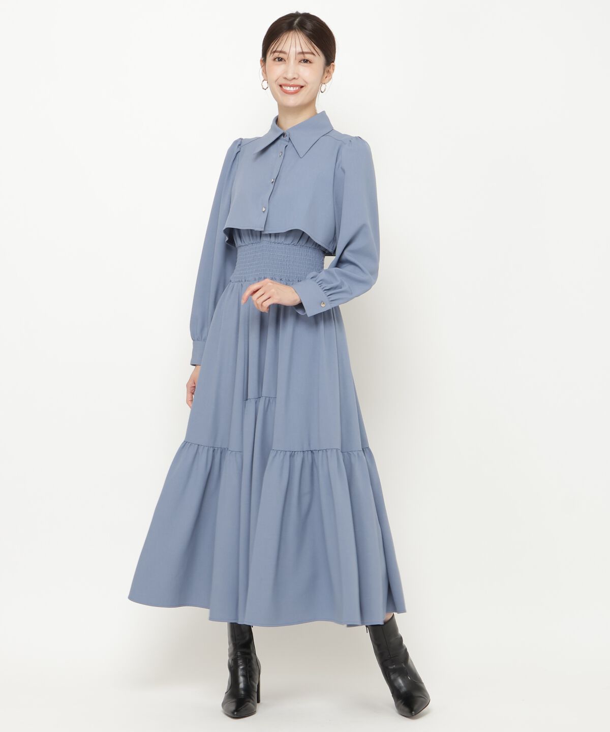 アンドクチュール「シャツレイヤード裾切替ワンピース」|ワンピース|