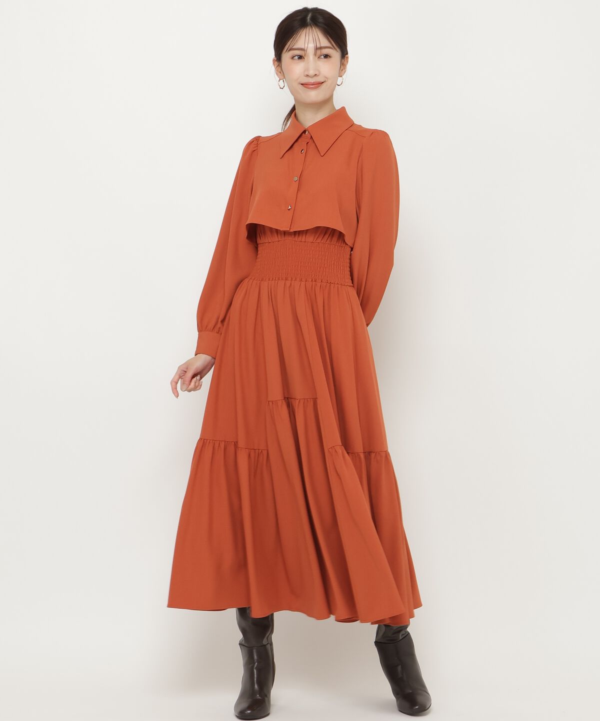 アンドクチュール「シャツレイヤード裾切替ワンピース」|ワンピース|