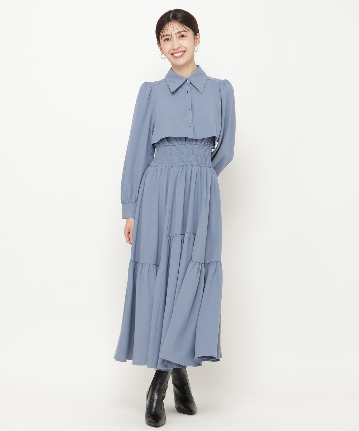 アンドクチュール「シャツレイヤード裾切替ワンピース」|ワンピース|