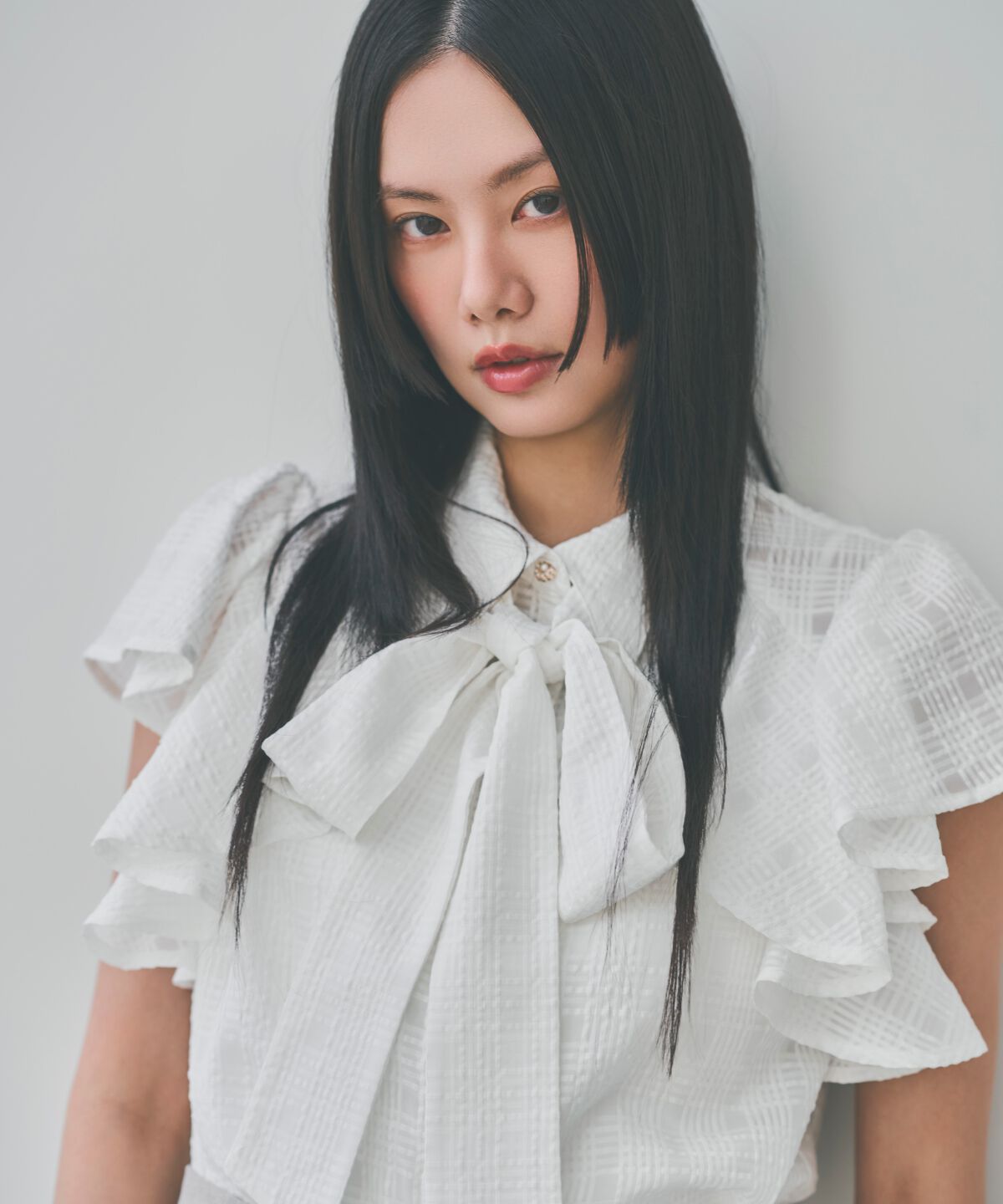 アンドクチュール「シアーチェックフリルリボンブラウス」|シャツ・ブラウス|