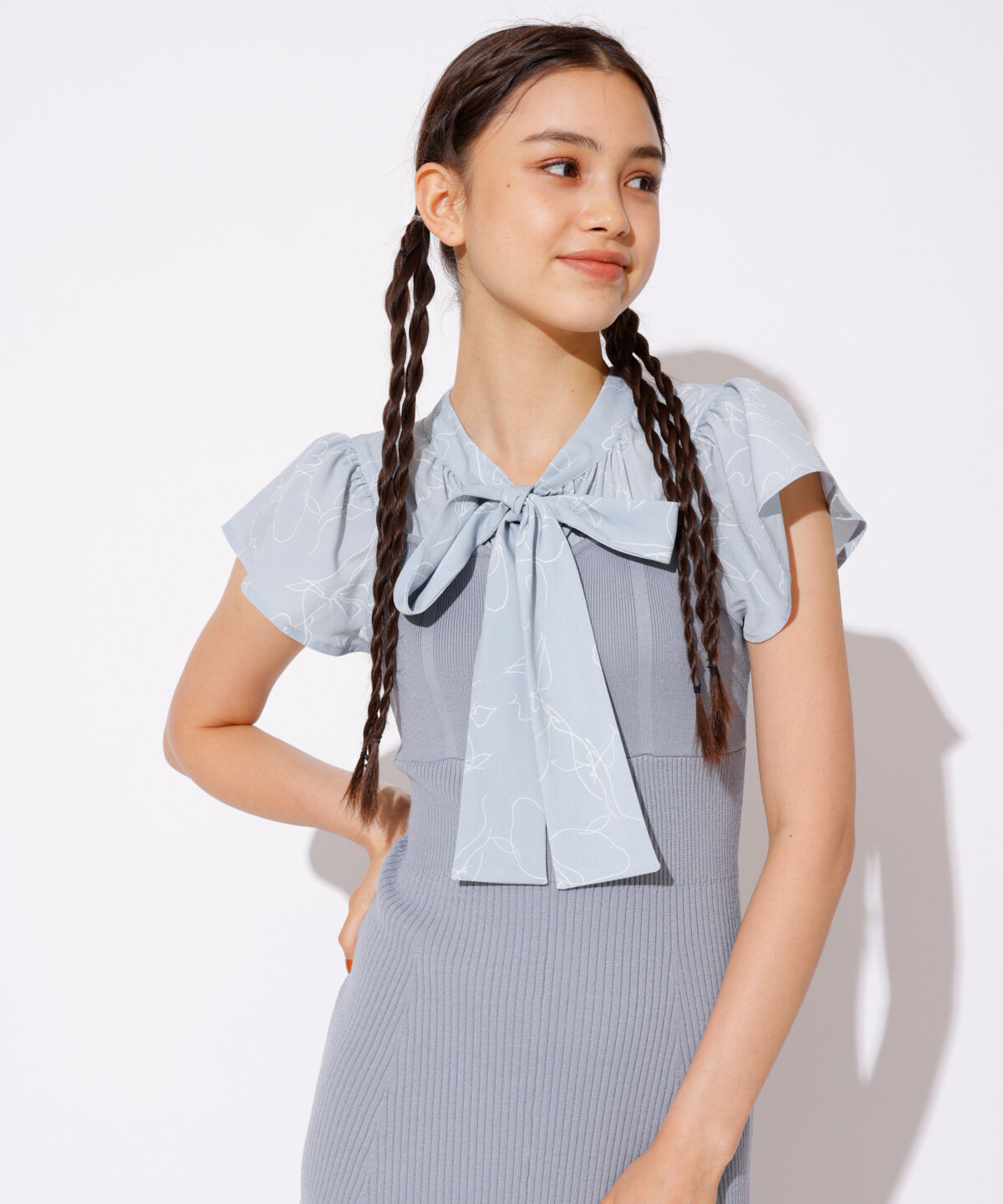 REDYAZEL「ニットドッキングフラワープリントワンピース」|ワンピース|