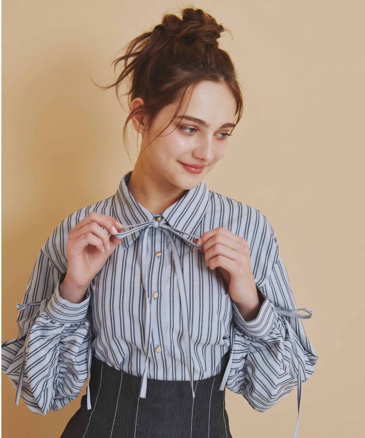 REDYAZEL「ドロストストライプシャツ」|シャツ・ブラウス|グレー