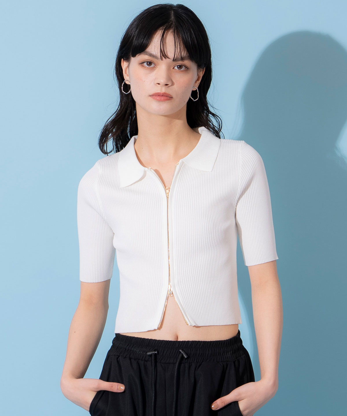 REDYAZEL「ZIPリブニットトップス」|ニット・セーター|ホワイト